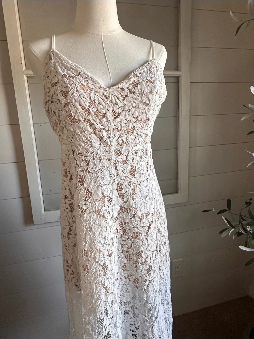 Lulu’s White Lace Slip Dress with Handkerchief Hem